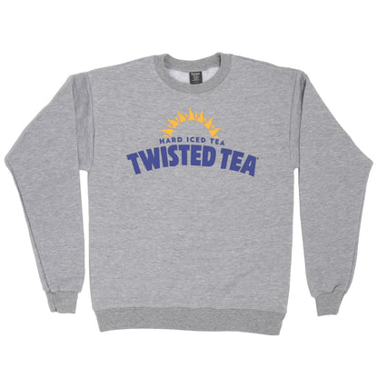 Gray sweatshirt with Twisted Tea logo on a white background