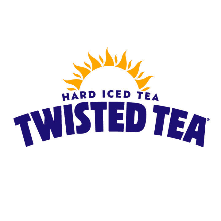 Hard Iced Tea Twisted Tea blue text with yellow sun. 