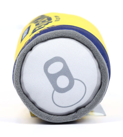 Close-up of a can with a gray label on a white background
