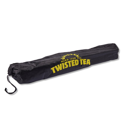 A black drawstring storage bag with yellow text reading 'TWISTED TEA' and smaller text 'HARD ICED TEA' on a white background.