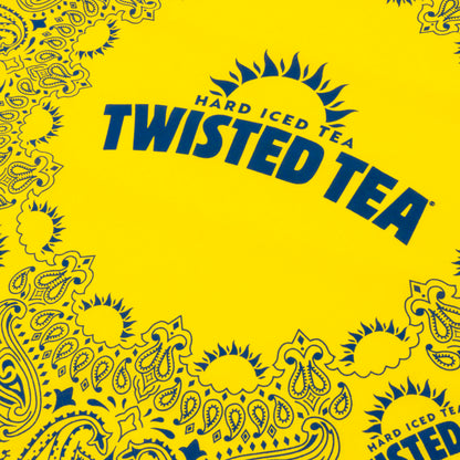 Twisted Tea logo with bandana pattern on a yellow background