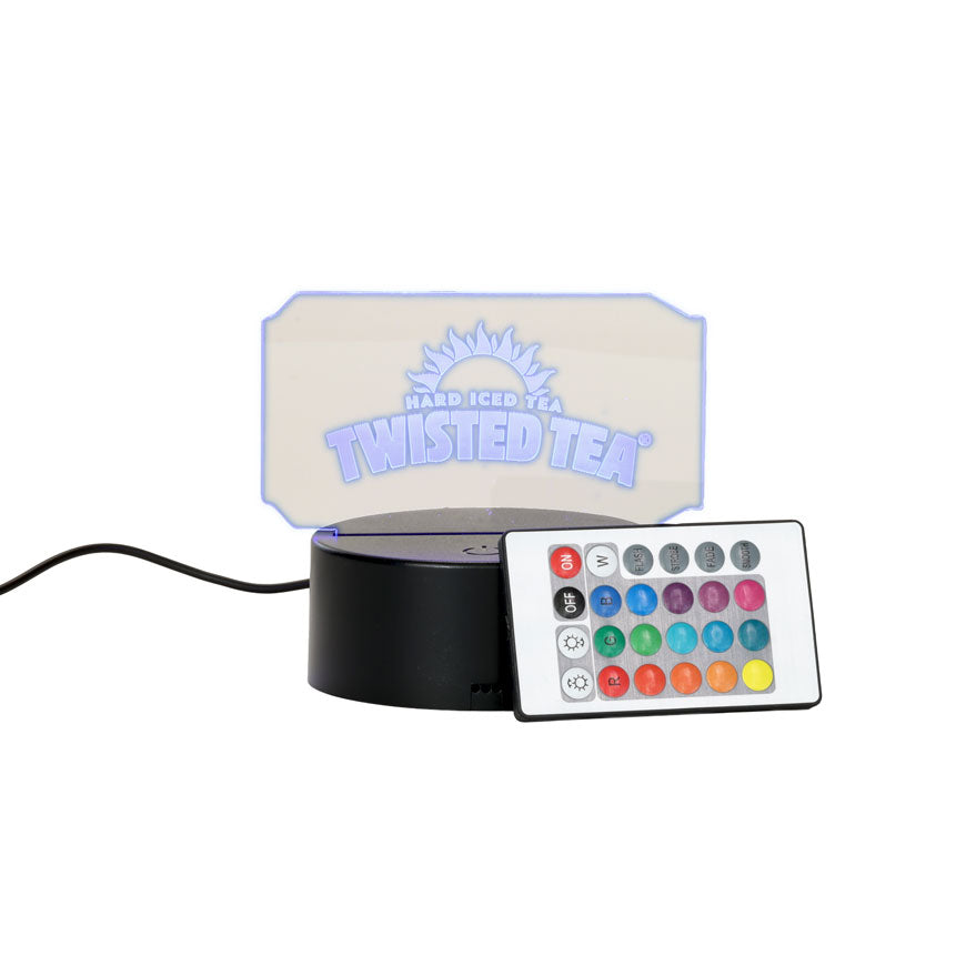 Light-up sign with remote control on a white background