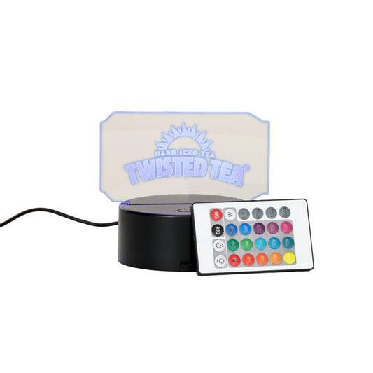 Light-up sign with remote control on a white background
