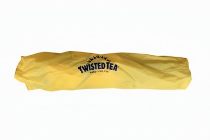 Yellow 'Twisted Tea' chair collapsed in carrying bag.