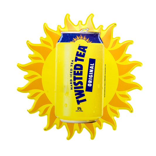 Can of Twisted Tea with a sunburst design on a white background