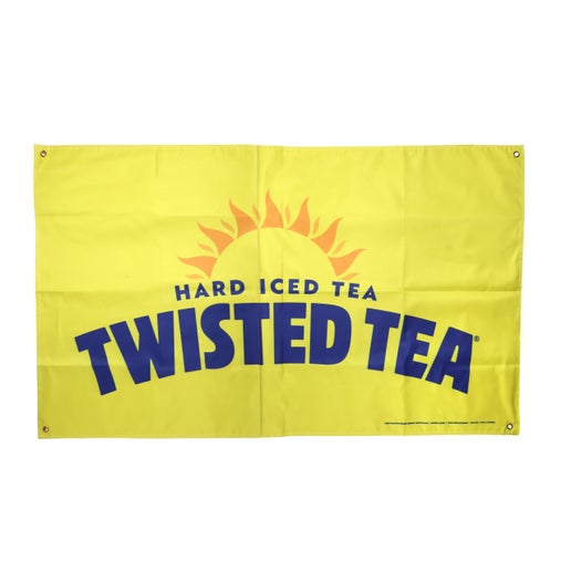 Close-up of yellow flag with the Twisted Tea logo on it.