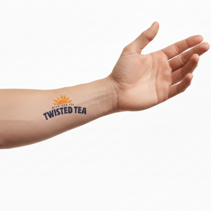 Close-up of set of temporary tattoos shown on arms.